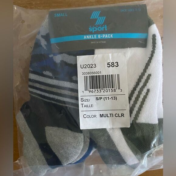 Place Sport Boys Cushioned Camo Ankle Socks 6-Pack Multi Color Shoe Size 11-13 - Picture 2 of 3